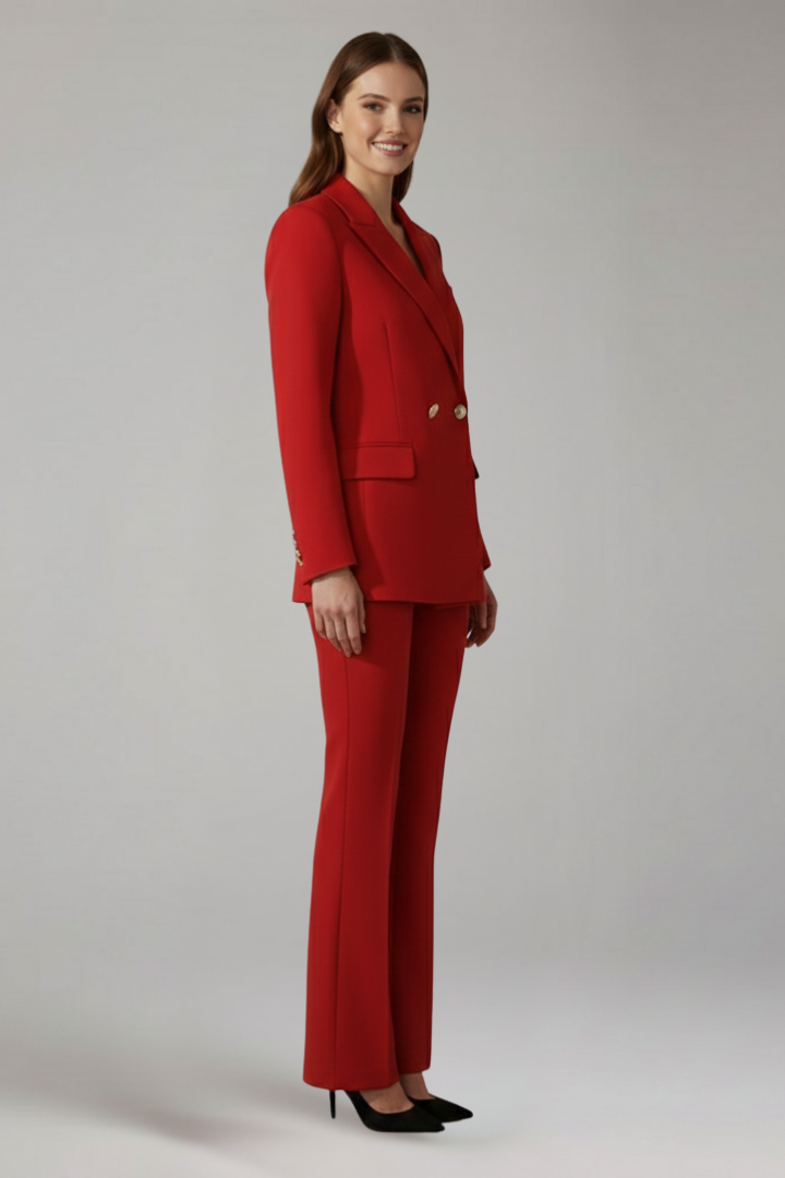 Women’s Trouser Suit with Lapel Collar and Double-Breasted Fastening