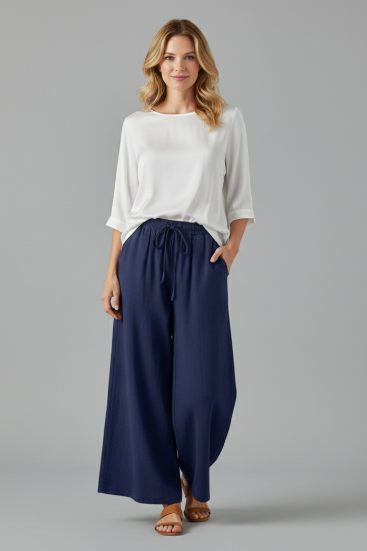 Women’s Trousers with Drawstring and Wide Legs