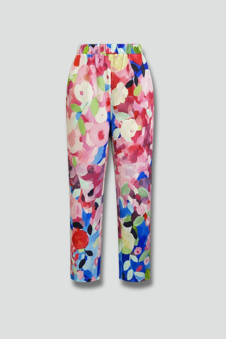 Women’s Trousers with Floral Print and Side Pockets