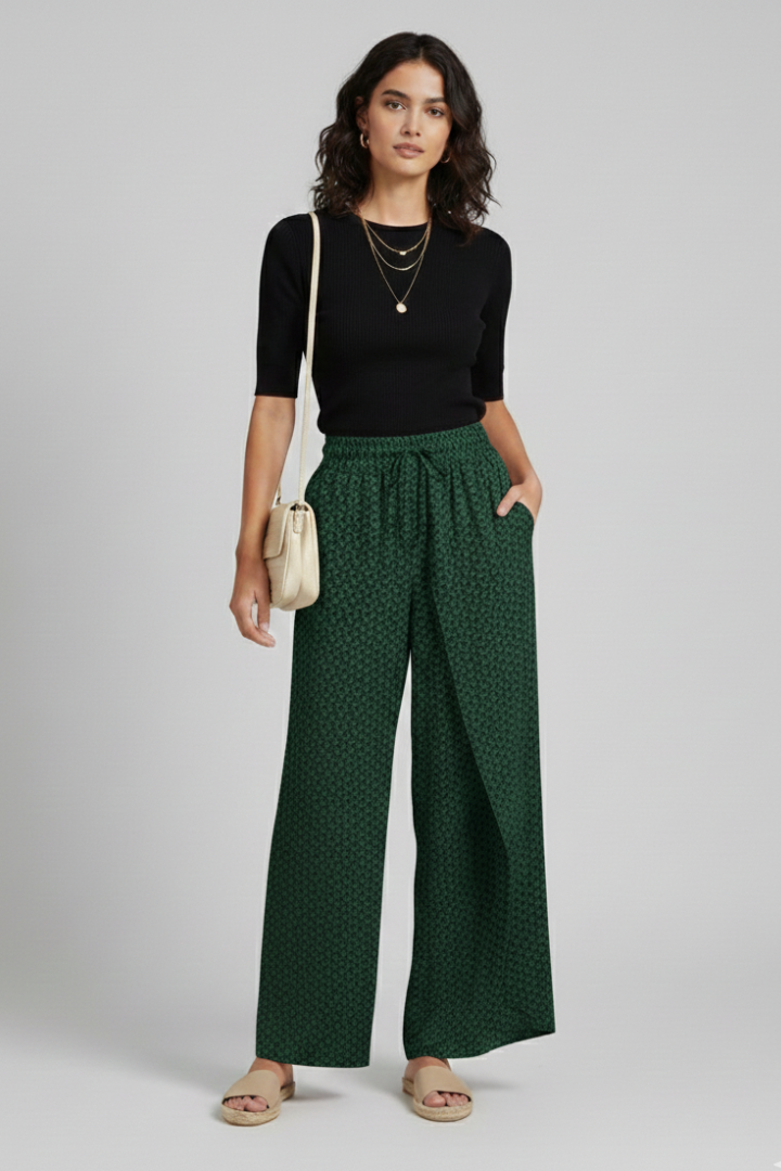 Women’s Trousers with Geometric Print and Elastic Waistband