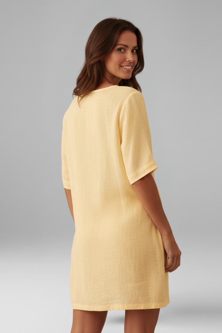 Women’s Tunic Dress with V-Neck and Short Sleeves