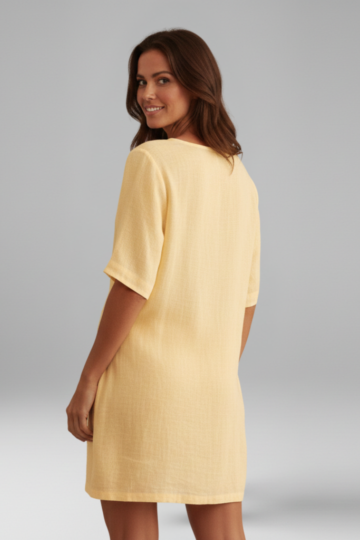 Women’s Tunic Dress with V-Neck and Short Sleeves