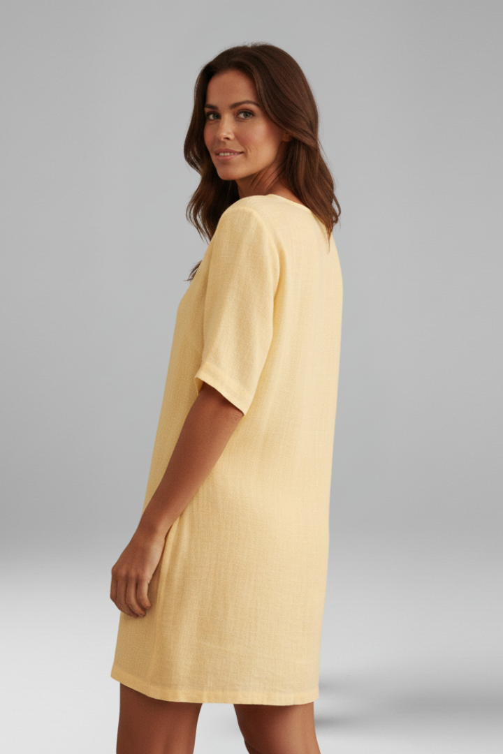 Women’s Tunic Dress with V-Neck and Short Sleeves