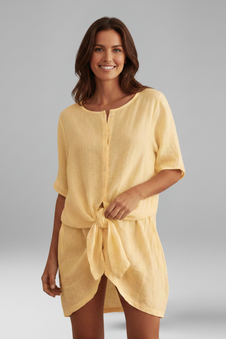 Women’s Tunic Dress with V-Neck and Short Sleeves