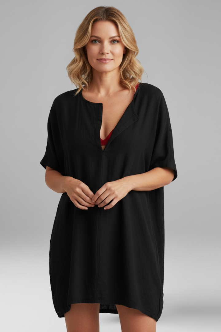 Women’s Tunic Dress with V-Neck and Short Sleeves