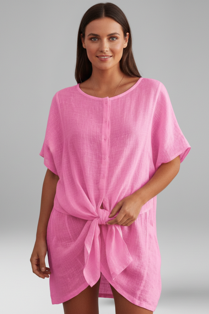 Women’s Tunic Dress with V-Neck and Short Sleeves
