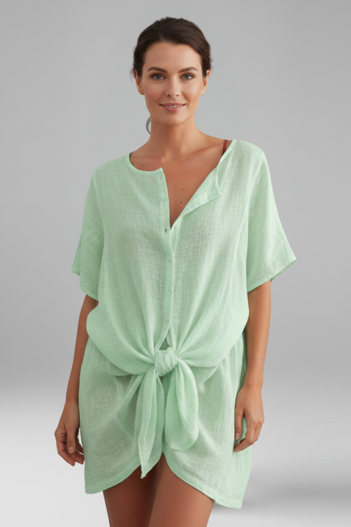 Women’s Tunic Dress with V-Neck and Short Sleeves