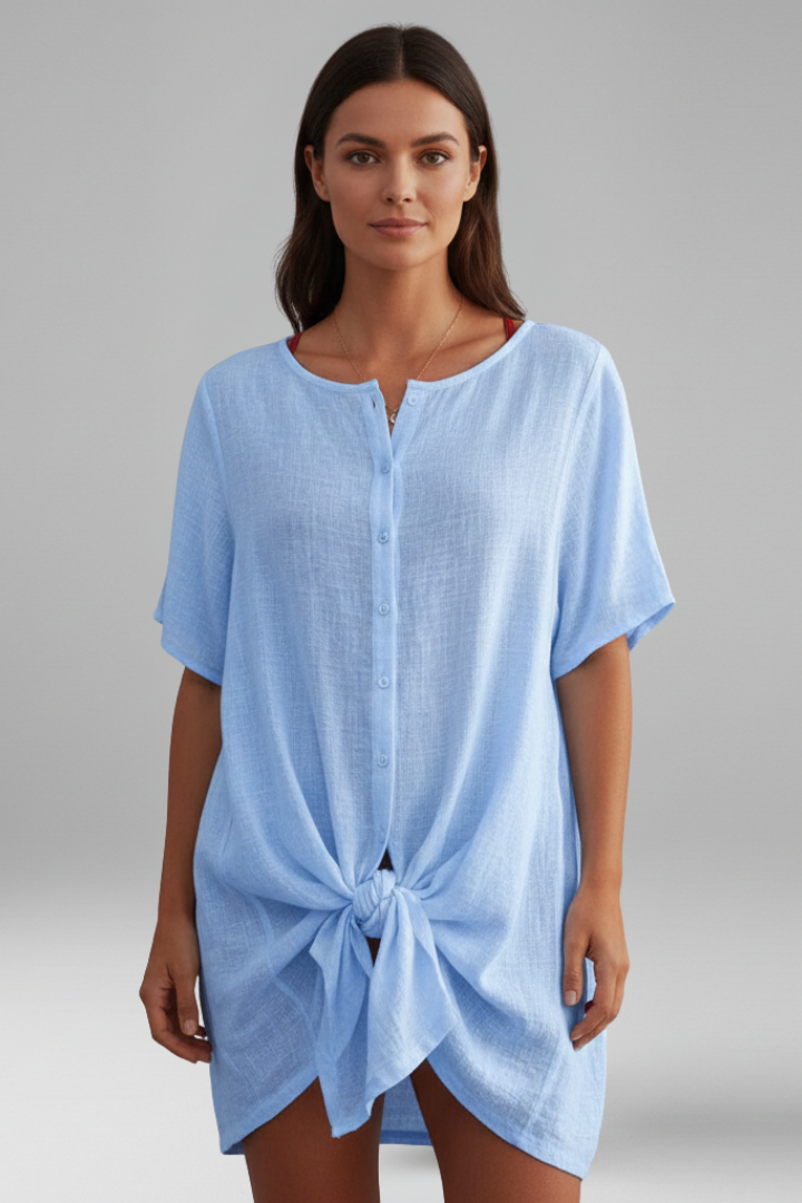 Women’s Tunic Dress with V-Neck and Short Sleeves