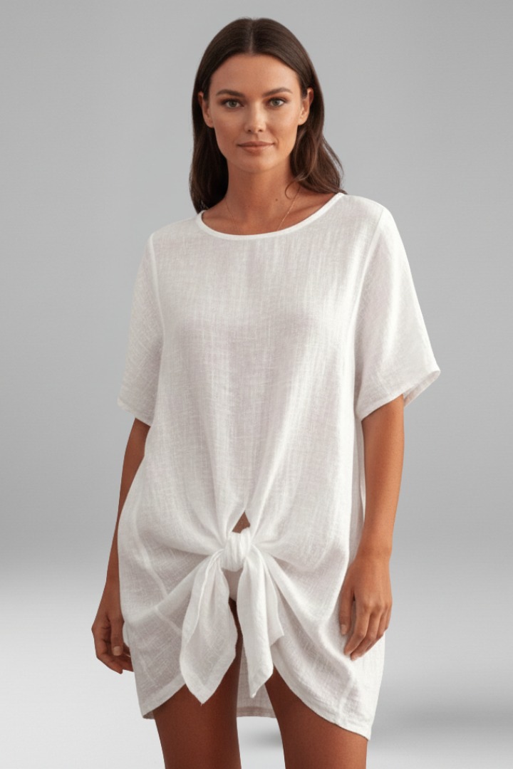 Women’s Tunic Dress with V-Neck and Short Sleeves