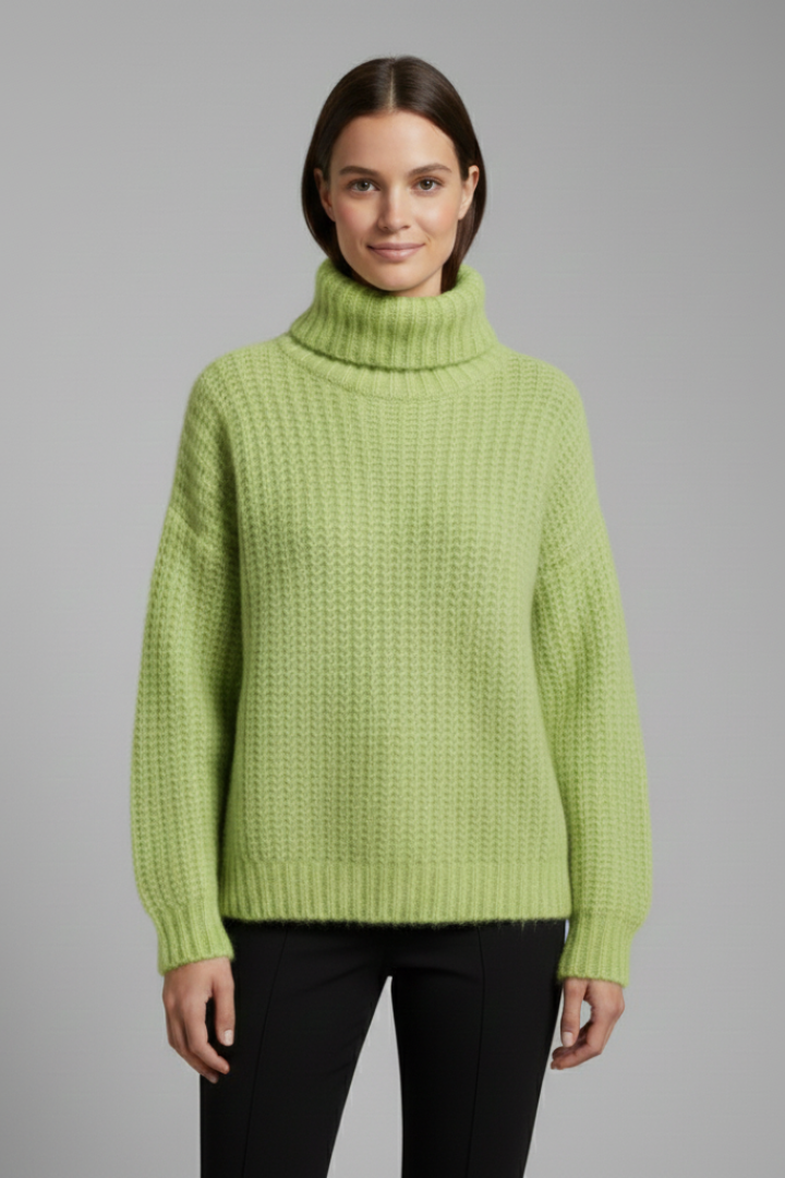 Women’s Turtleneck Jumper with Ribbed Knit and Wide Sleeves