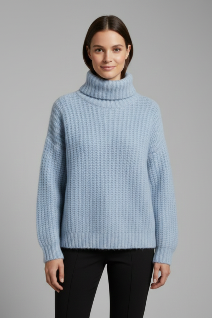 Women’s Turtleneck Jumper with Ribbed Knit and Wide Sleeves