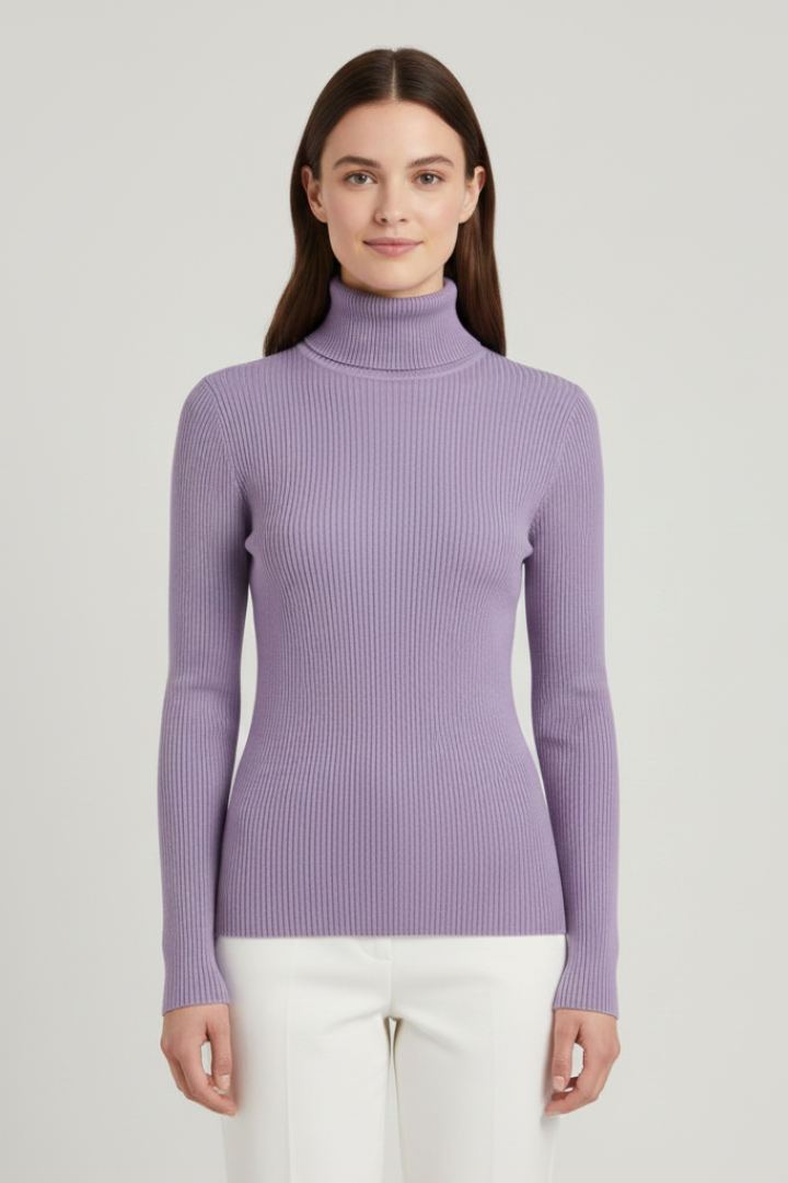 Women’s Turtleneck Sweater with Long Sleeves and Ribbed Finish