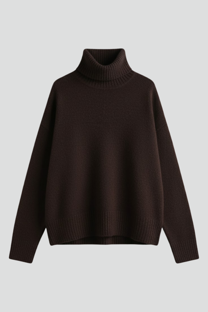 Women’s Turtleneck Sweater with Ribbed Texture and Long Sleeves