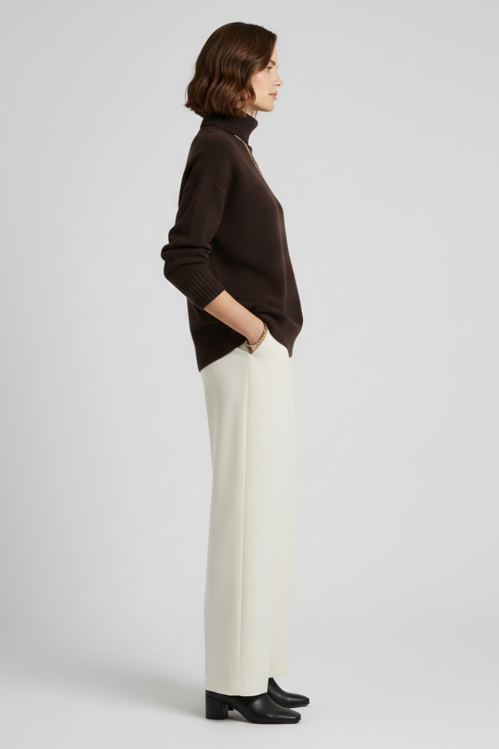 Women’s Turtleneck Sweater with Ribbed Texture and Long Sleeves