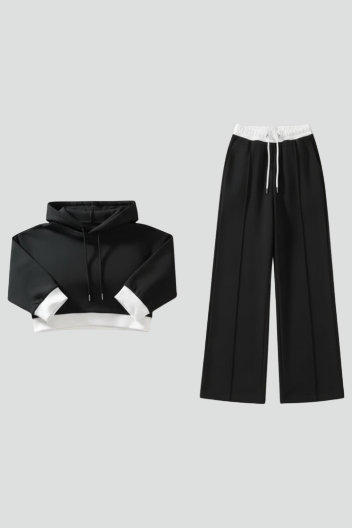 Women’s Two-Piece Set with Hoodie and Wide Trousers