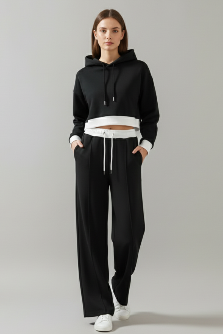 Women’s Two-Piece Set with Hoodie and Wide Trousers