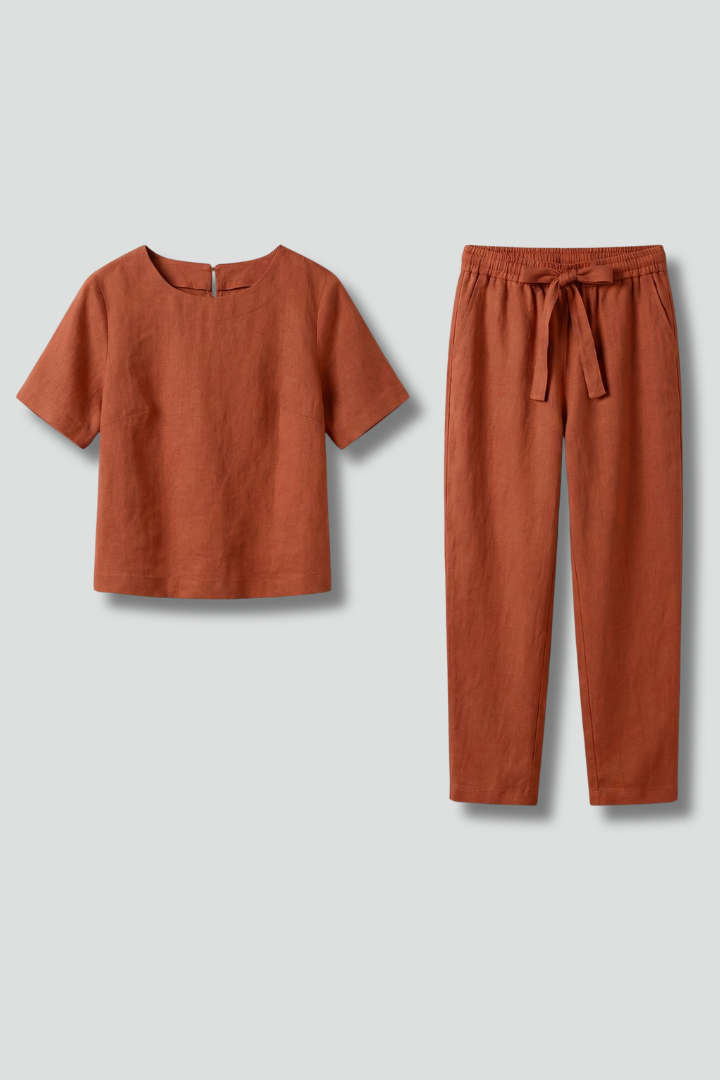 Women’s Two-Piece Set with Short Sleeves and Tapered Legs