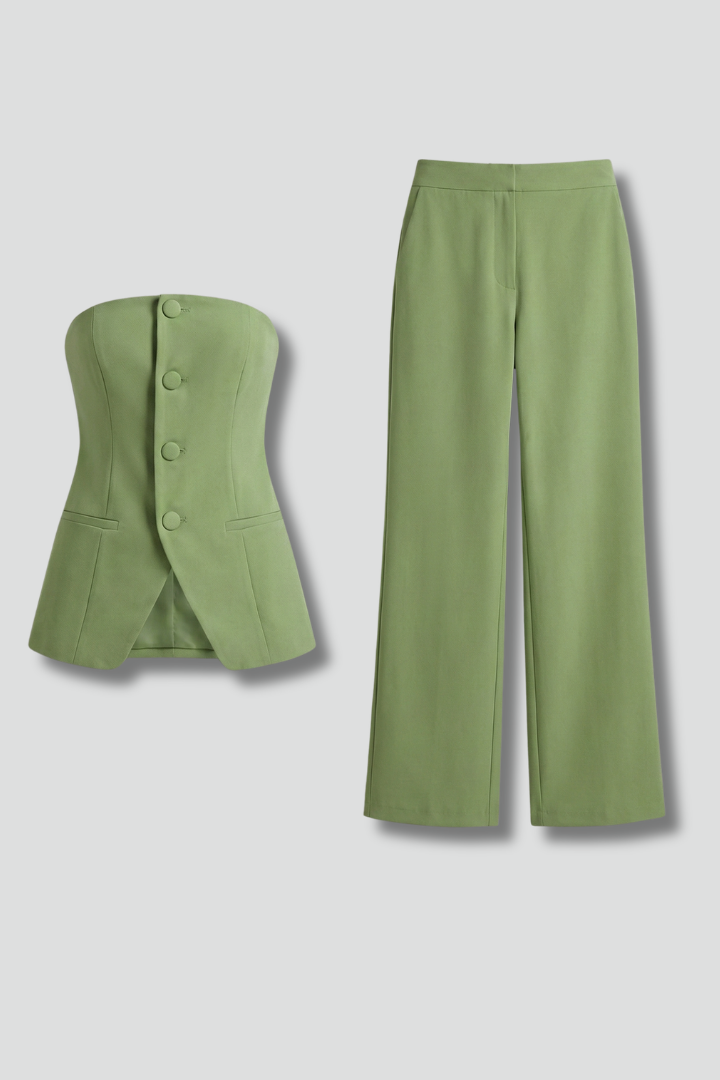 Women’s Two-Piece Set with Strapless Top and Wide-Leg Trousers