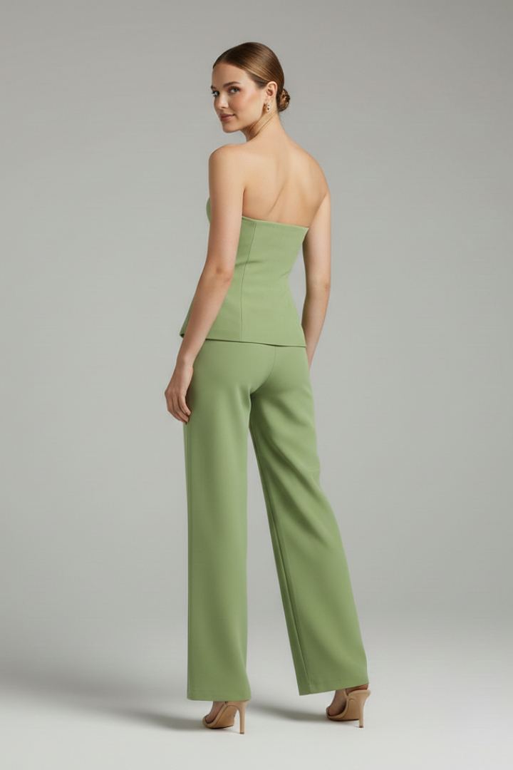 Women’s Two-Piece Set with Strapless Top and Wide-Leg Trousers