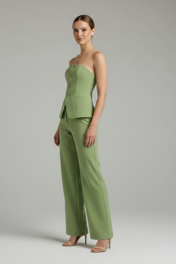 Women’s Two-Piece Set with Strapless Top and Wide-Leg Trousers