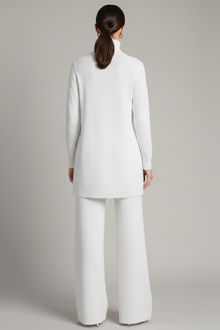 Women’s Two-Piece Set with Turtleneck Top and Wide-Leg Trousers