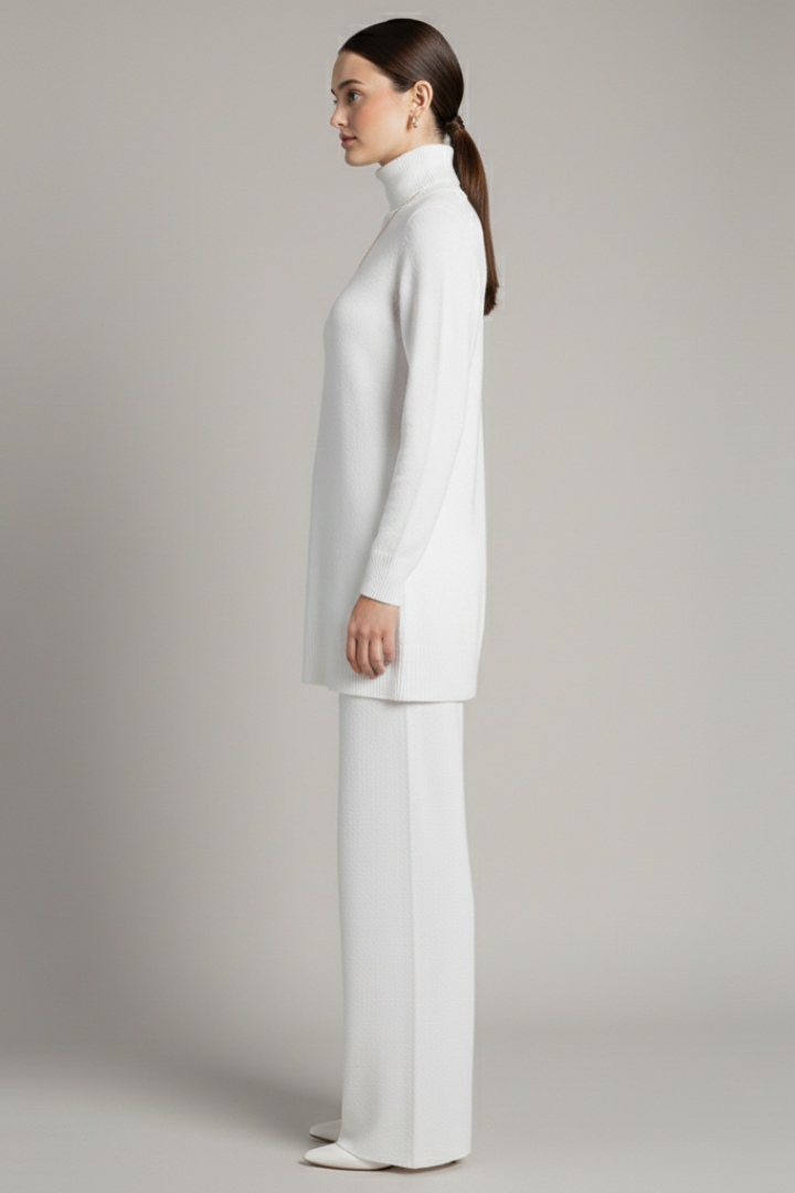 Women’s Two-Piece Set with Turtleneck Top and Wide-Leg Trousers