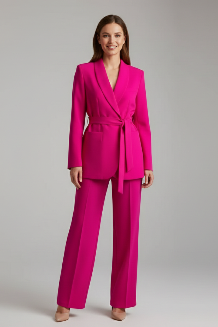 Women’s Two Piece Set with Button Blazer and Wide Leg Trousers