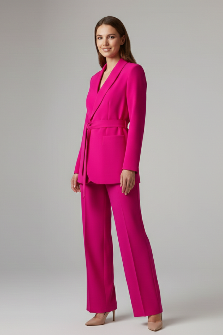 Women’s Two Piece Set with Button Blazer and Wide Leg Trousers