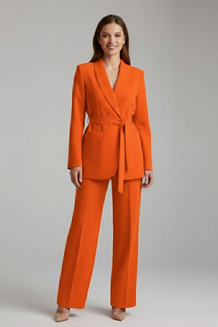 Women’s Two Piece Set with Button Blazer and Wide Leg Trousers