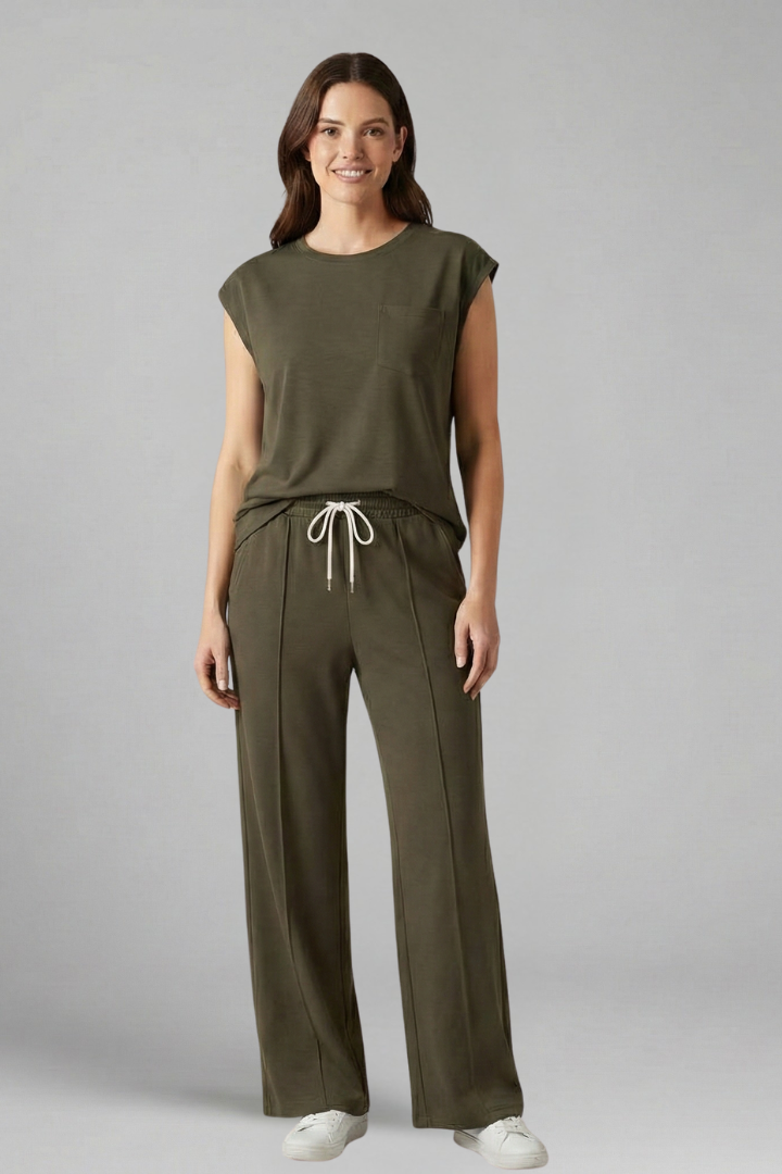 Women’s Two Piece Set with Cap Sleeves and Drawstring Waist