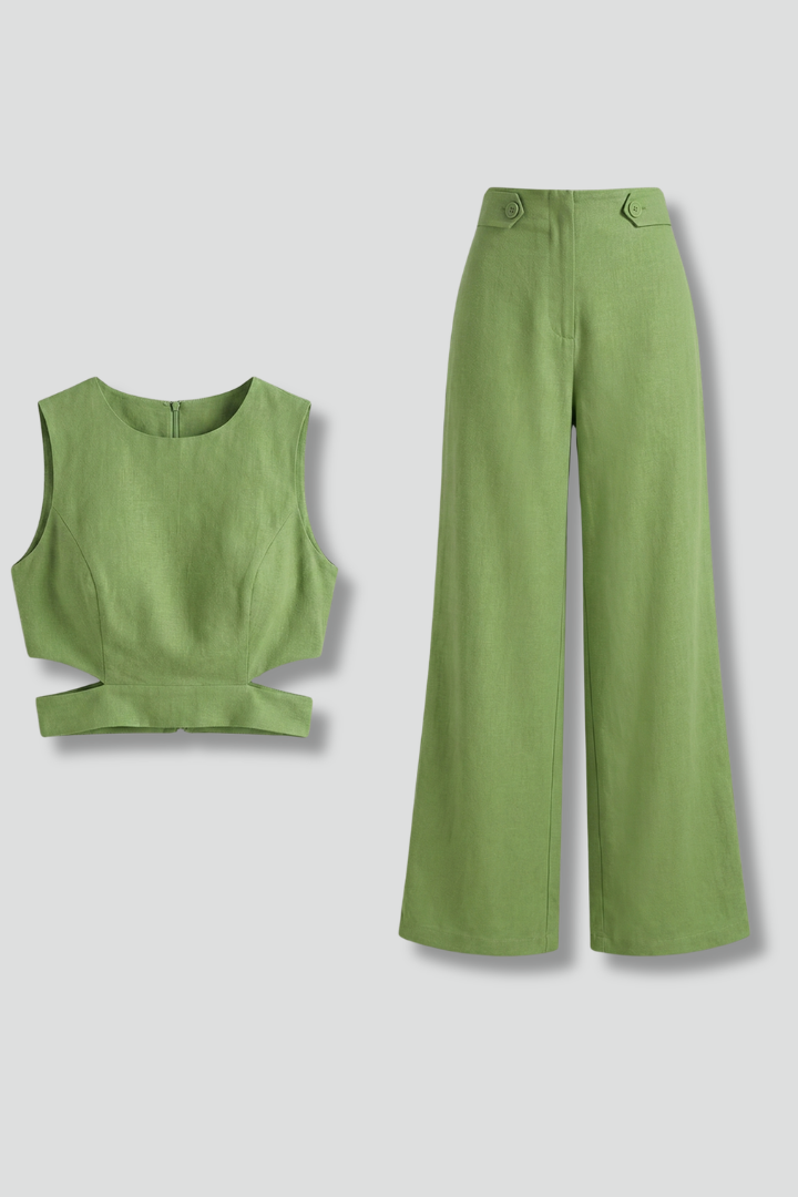 Women’s Two Piece Set with Crop Top and High Waist Trousers