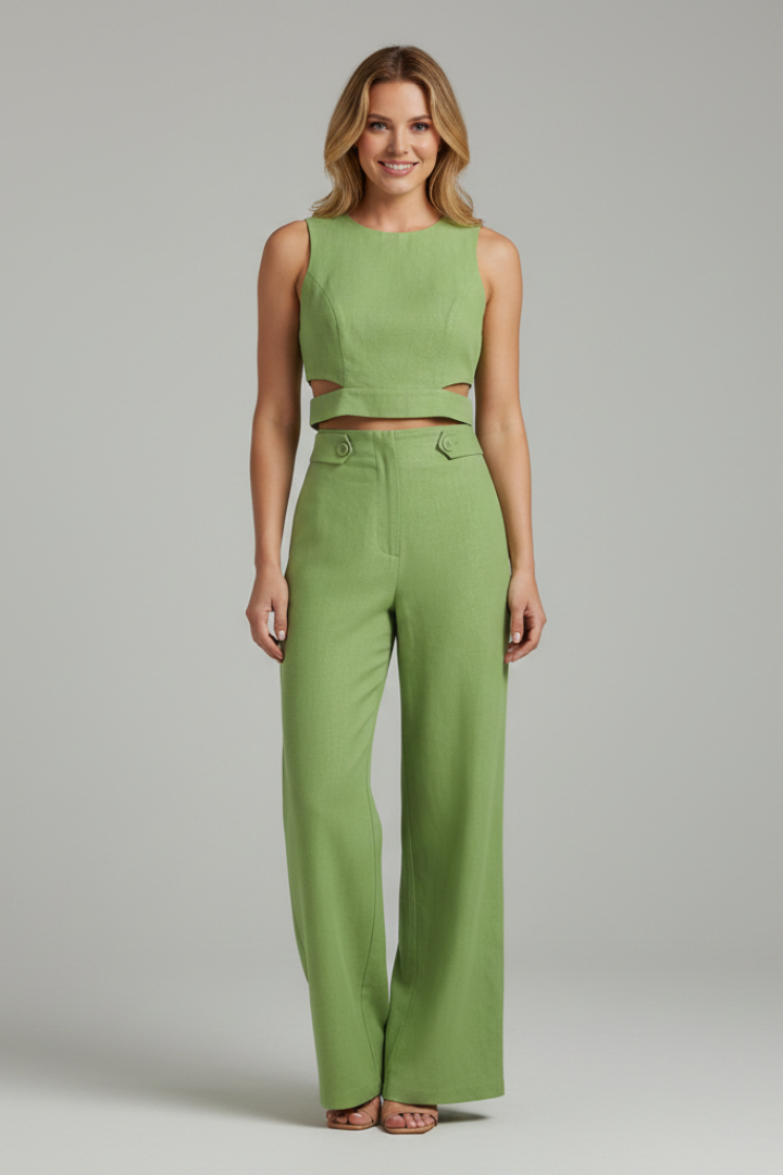 Women’s Two Piece Set with Crop Top and High Waist Trousers