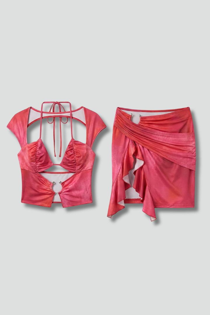 Women’s Two Piece Set with Cut Out Top and Wrap Skirt