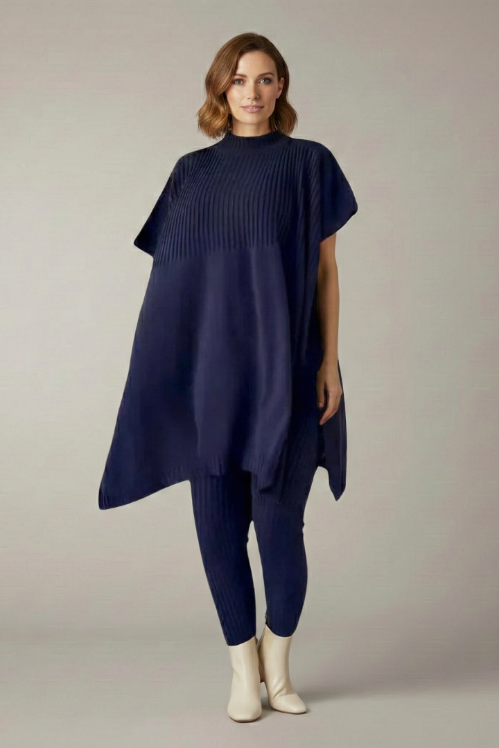 Women’s Two Piece Set with Ribbed Top and Slim Leg Trousers