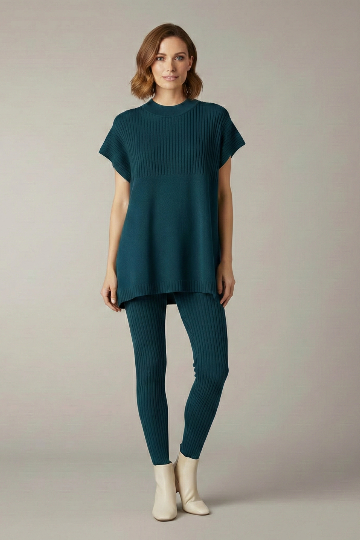 Women’s Two Piece Set with Ribbed Top and Slim Leg Trousers