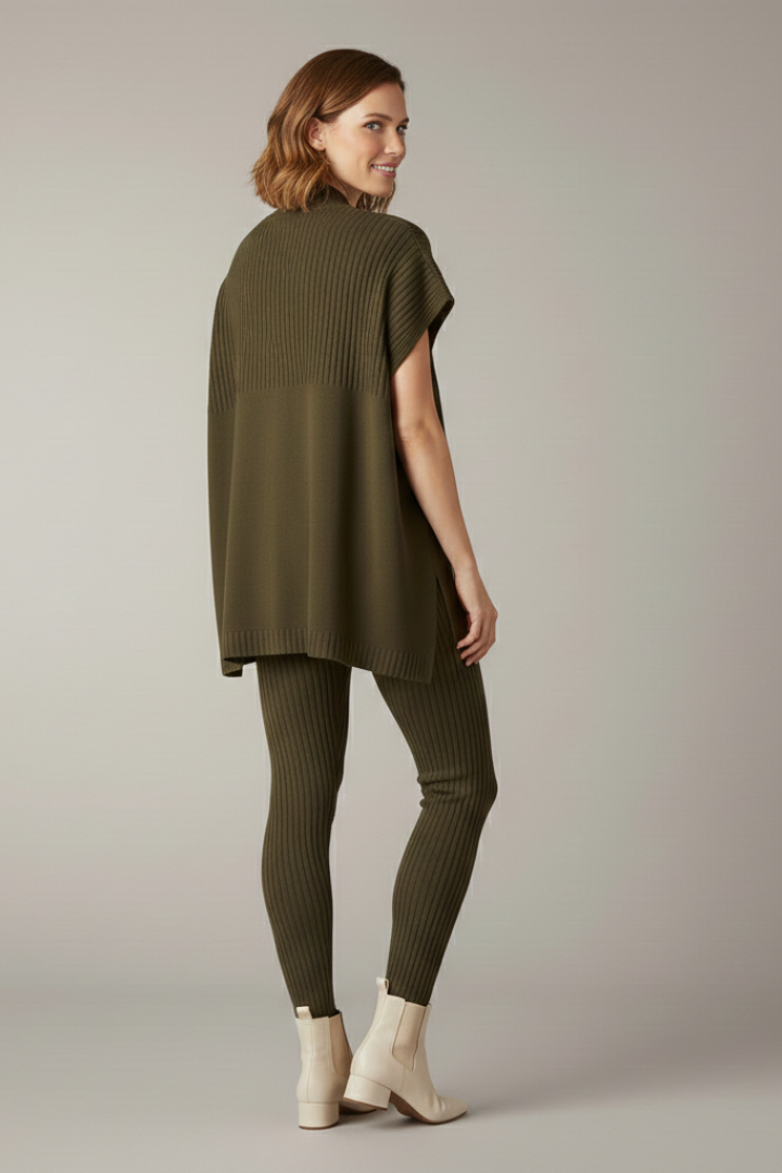 Women’s Two Piece Set with Ribbed Top and Slim Leg Trousers