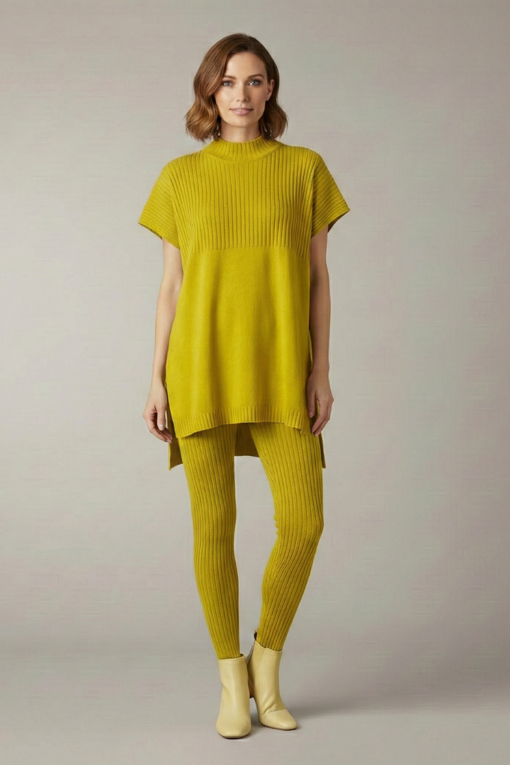 Women’s Two Piece Set with Ribbed Top and Slim Leg Trousers