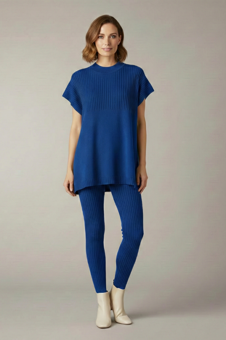 Women’s Two Piece Set with Ribbed Top and Slim Leg Trousers