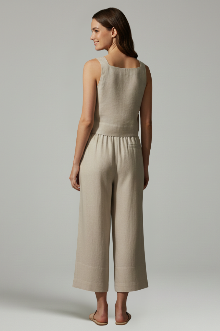 Women’s Two Piece Set with Sleeveless Top and Elastic Waist Trousers