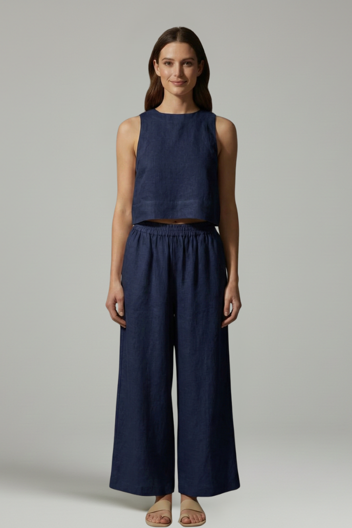 Women’s Two Piece Set with Sleeveless Top and Elastic Waist Trousers
