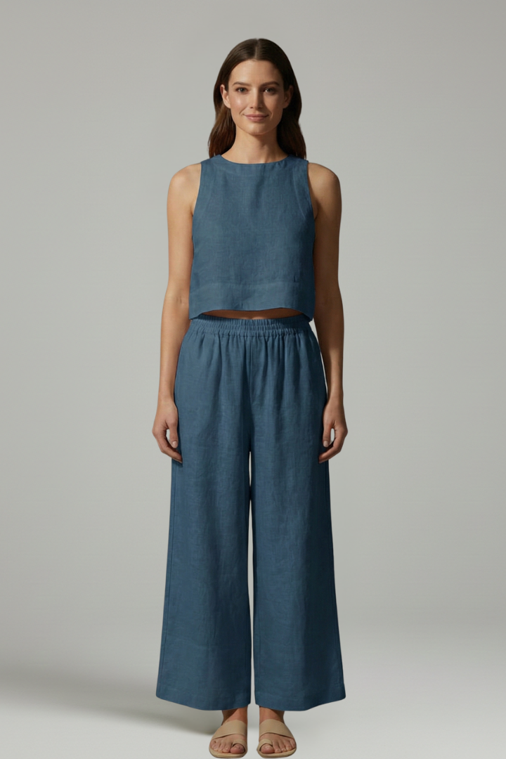 Women’s Two Piece Set with Sleeveless Top and Elastic Waist Trousers