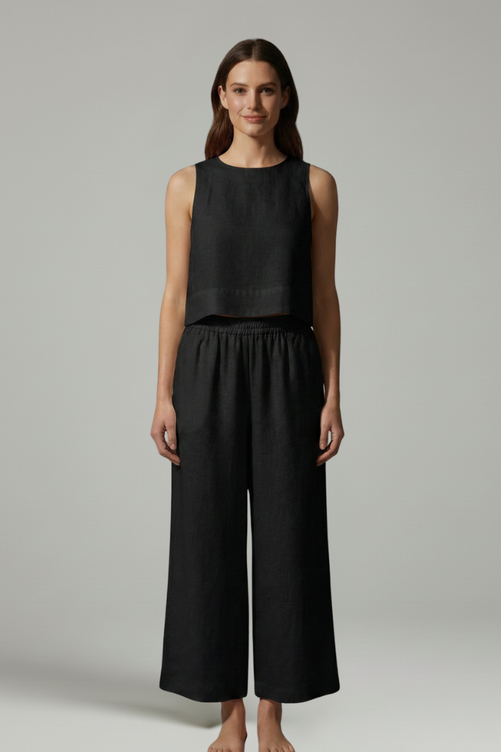 Women’s Two Piece Set with Sleeveless Top and Elastic Waist Trousers