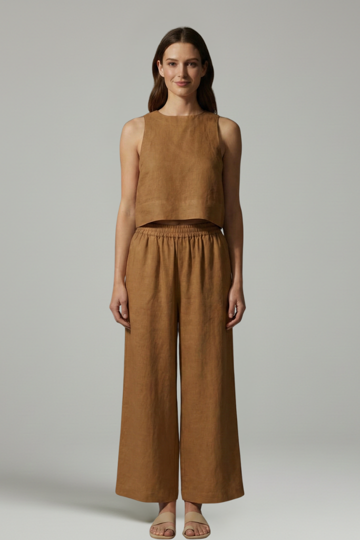 Women’s Two Piece Set with Sleeveless Top and Elastic Waist Trousers