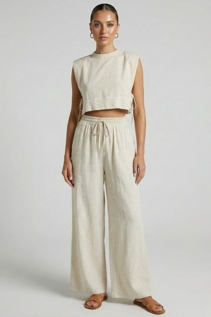 Women’s Two Piece Set with Sleeveless Top and Wide Leg Pants