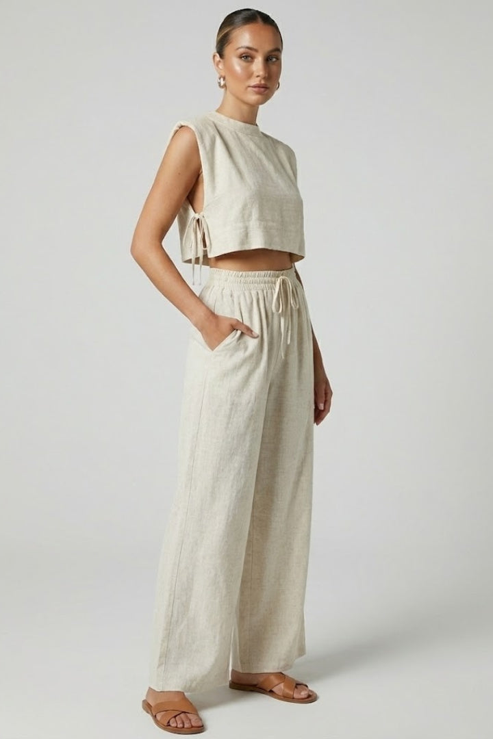 Women’s Two Piece Set with Sleeveless Top and Wide Leg Pants