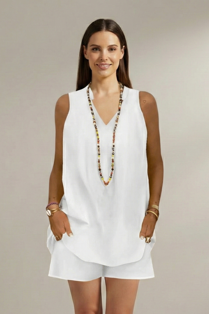 Women’s Two Piece Set with Sleeveless Tunic and Shorts