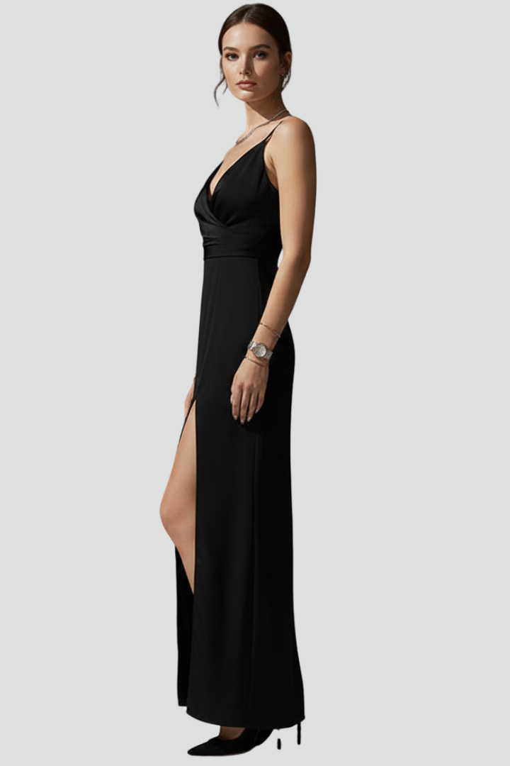 Women’s V-Neck Dress with Spaghetti Straps and Side Slit