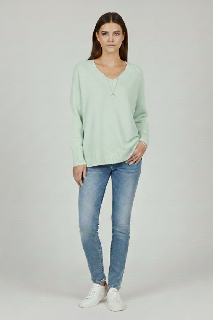 Women’s V-Neck Sweater with Dropped Shoulders and Straight Hem