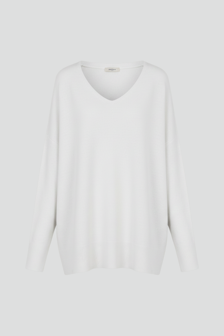 Women’s V-Neck Sweater with Dropped Shoulders and Straight Hem