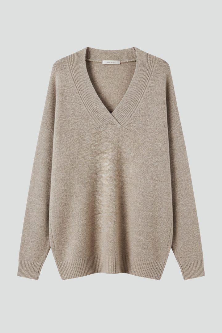 Women’s V-Neck Sweater with Long Sleeves and Plain Surface